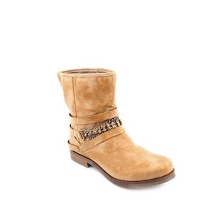 Coconuts tan rhinestone chain ankle boots
